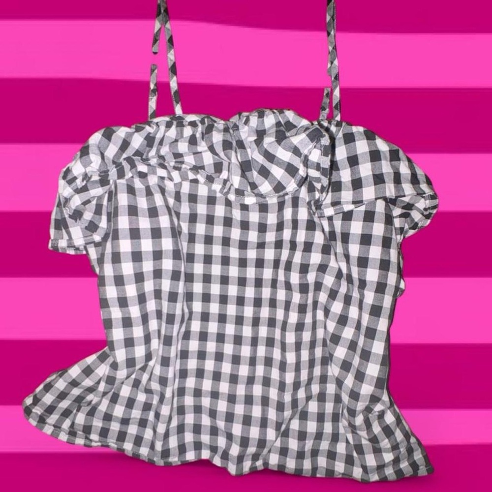 Black and White Gingham Ruffle Babydoll Top